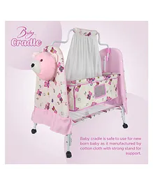 NHR New Born Baby Cradle With Mosquito Net - Pink