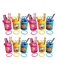 Asera Birthday Return Gifts Stationary Set for Kids Each Set Includes Pen Stand, 2 Pencils, Eraser, Sharpener, Paper Scissor & Scale (Set of 12)