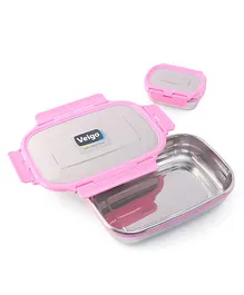 Veigo Lock N Steel 100% Air Tight Container Jumbo & Small Lunch Boxes Pack of 2 - Pink