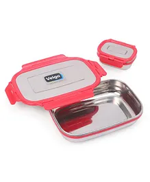 Veigo Lock N Steel 100% Air Tight Container Jumbo & Small Lunch Boxes Pack of 2 - Red