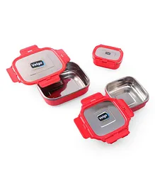 Veigo Lock N Steel 100% Air Tight Celebration Gift Pack  Lunch Boxes Pack of 3 - Red