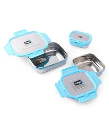 Veigo Lock N Steel 100% Air Tight Stackable Celebration Gift Pack  Lunch Boxes Pack of 3 - Sky Blue