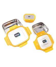 Veigo Lock N Steel 100% Air Tight Container Lunch Boxes Pack of 3 - Yellow
