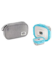 Veigo Lock N Steel 100% Air Tight 2 Big & Small Sky Blue Container Lunch Box With Bag- Blue