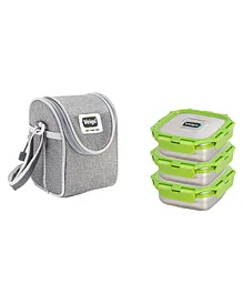 Veigo Lock N Steel 100% Air Tight 3 Medium Container with Lunch Bag - Green