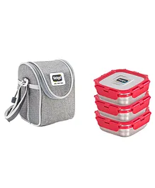 Veigo Lock N Steel 100% Air Tight 3 Medium Container with Lunch Bag - Red