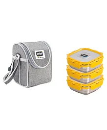 Veigo Lock N Steel 100% Air Tight 3 Medium Container with Lunch Bag - Yellow