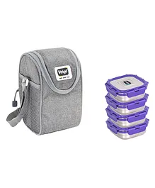 Veigo Lock N Steel 100% Air Tight 4 Medium Container with Lunch Bag - Purple