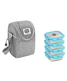 Veigo Lock N Steel 100% Air Tight 4 Medium Container with Lunch Bag - Sky Blue