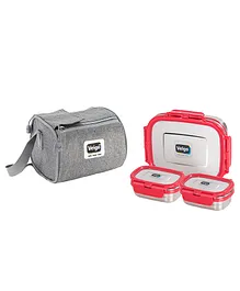 Veigo Lock N Steel 100% Air Tight 1 Big and 2 Small Containers with Fabric Bag - Red
