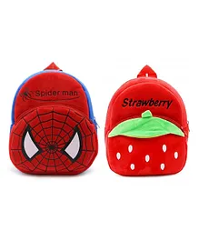 PROERA Spiderman & Strawberry Kids School Soft Plush Cartoon Bag Pack of 2 - Height 11 Inches