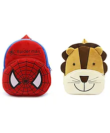 LITTLE HUNK Kids School Bags Spider & Lion Print Pack of 2 - Red & Yellow