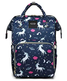 Little Hunk Backpack Style Blue Unicorn Print Diaper Bag - Navy Blue