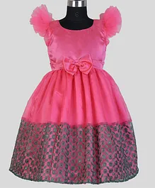 HEYKIDOO Short Flutter Sleeves Bow Embellished and Floral Embroidered Party Dress - Pink