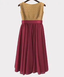 HEYKIDOO Sleeveless Floral Design Embroidered Gown - Maroon