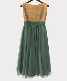 HEYKIDOO Sleeveless Floral Design Embroidered Gown - Green