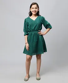 Bolly Lounge Three Fourth Sleeves Seamless Designed Fit & Flare Dress - Green