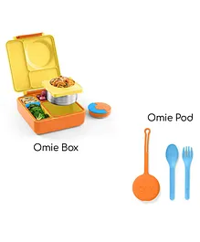 Omie Insulated Bento Lunch Box with Pod - Yellow & Orange