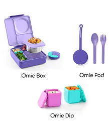 Omie Insulated Bento Lunch Box with Pod and Dip - Purple & Pink