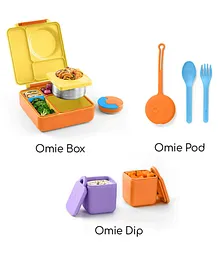 Omie Insulated Bento Lunch Box with Pod and Dip - Yellow & Orange