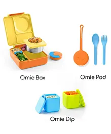 Omie Insulated Bento Lunch Box with Pod and Dip - Blue & Yellow