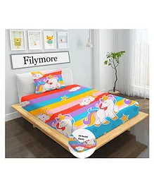 Filymore unicorn Elastic Fitted bedsheet for single bed made with pure microfiber 1 bedsheet and 1 pillow cover Size 36x72inches fit up to 6inches mattres Colour Multicolour