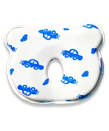 THE LITTLE LOOKERS Memory Foam Pillow Baby Head Shaping Pillow for Preventing Flat Head Syndrome Pillow Car - White & Blue