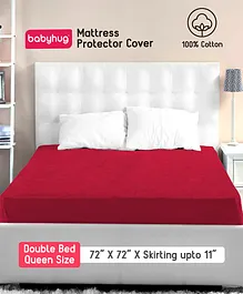 Babyhug Waterproof 100% Terry Cotton Breathable Fitted Double Bed Queen Size Mattress Protector Cover - Maroon