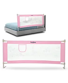 Baybee Baby bed rails guard for baby kids safety with Adjustable Height - baby bed side protector for baby falling with Printed - Pink