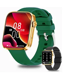 IZI Smart Pro 1.9 inch Display with 500 customize Watchfaces ECG SpO2 Heart Rate AI Voice Assistant 22 Sports Mode 2 Straps Steel and Silicone - Green Black