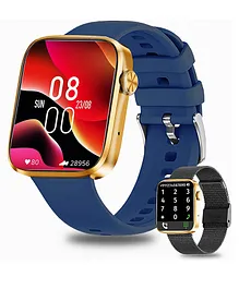 IZI Smart Pro 1.9 inch Display with 500 customize Watchfaces ECG SpO2 Heart Rate AI Voice Assistant 22 Sports Mode 2 Straps Steel and Silicone - Blue & Black