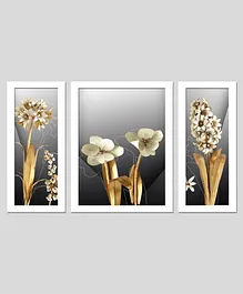 Wens Set Of 3 Golden Flowers Wall Art Painting - White