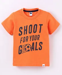 Teddy Cotton Half Sleeves T-Shirt Text Print - Orange