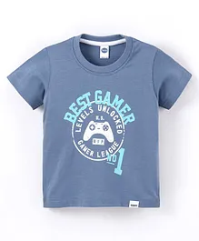 Teddy Cotton Half Sleeves T-Shirt Best Gamer Print - Blue