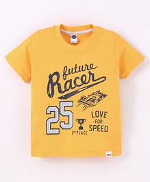 Teddy Half Sleeves T-Shirt Racing Car Print - Yellow