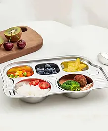 THEONI Stainless Steel Divided Meal  Plate Tray  5 Compartments Dinner Dish for Baby - Silver