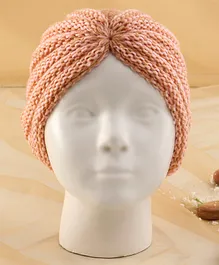 KIDLINGSS Dual Color Knitted Turban Cap - Peach & Brown