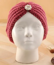 KIDLINGSS Pearl & Stone Detailed Flower Brooch Applique Embellished  Knitted Cap - Dark Pink