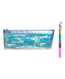 New Pinch Unicorn Themed Pencil Pouch With Glitter Pen (Color & Design May Vary)
