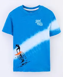 Under Fourteen Only Half Sleeves Beach Please Surfing Man Printed Tee - Blue