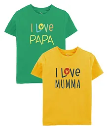 Zeezeezoo Pack Of 2 Half Sleeves Family Theme I Love Papa And I Love Mumma Printed T Shirts - Green Yellow
