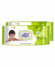 Little Angel Super Soft Cleansing Baby Wipes Lid Pack Enriched With Aloe Vera & Vitamin E pH Balanced Dermatologically Tested & Alcohol Free Pack of 2- 144 Pieces