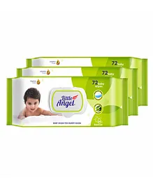 Little Angel Super Soft Cleansing Baby Wipes Lid Pack Enriched With Aloe Vera & Vitamin E pH Balanced Dermatologically Tested & Alcohol Free Pack of 3- 216 Pieces