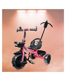 Maanit Tricycle With Dual Storage Basket For Kids With Parental Handle & Sipper Bottle- Pink