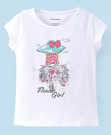 Lazy Bones Cotton Half Sleeves T-Shirt Flower Girl Print - White