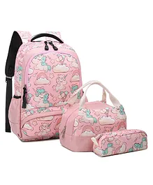 Little Surprise Box Donuts & Unicorns 3 pcs Matching Backpack with Lunch Bag & Stationery Pouch Pink - 12.9 inches