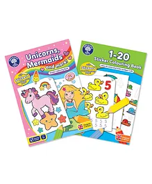 Orchard Toys Set of 2 Unicorn Mermaids and More and 1 to 20 Sticker Colouring Books - English