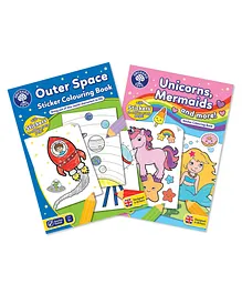 Orchard Toys Set of 2 Unicorn Mermaids and More and Outer Space Sticker Colouring Books - English