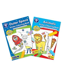 Orchard Toys Set of 2 Outer Space and Animals Sticker Colouring Books - English