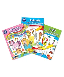 Orchard Toys Set of 3 Unicorn Mermaids and More Animals and 1 to 20 Sticker Colouring Books - English